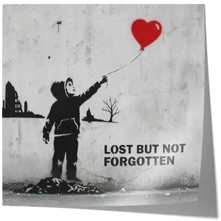 Banksy Bild Poster Leinwand, Kind Junge mit Luftballon, Urban Street Art Style, Stencil Graffiti, Pop Art Wandbild, Wandkunst Kunstdruck quadratisch