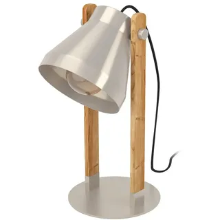 EGLO Tischlampe Cawton, rustikale Nachttischlampe mit schwenkbarem Spot, Tischleuchte aus Stahl und geflammtem Holz, Tisch-Lampe, E27 Fassung