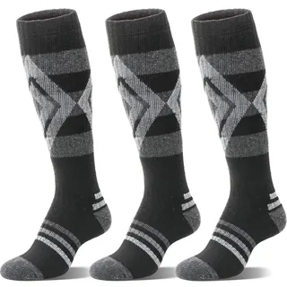 Welwoos Merino Wollsocken Skisocken Warme Thermosocken Dicke Thermo Wintersocken für Damen Herren Winter Geschenke Ski Socken 3 Paare(Diamant-Schwarz,L) - 42-46