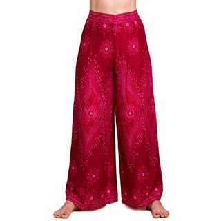 PANASIAM Relaxhose Sunshine Pants Wickelhose aus natürlicher Viskose Palazzohose im Peacock Design langer Boho Hosenrock Haremshose Pareo Hose rot M