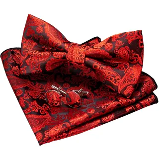 JEMYGINS Paisley Fliege und Einstecktuch mit Manschettenknöpfe Sets für Herren - M