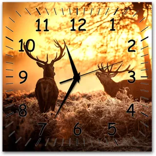 BM Funk Quarz Wanduhr Funkwanduhr Funkwanduhren Funkuhr Funkuhren kein Ticken lautlos geräuschlos leise modern ohne Tickgeräusche groß XXL Wohnzimmer Küche Hirsch Jagd Wald 9360-1a SZ