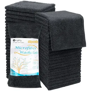 Orighty Mikrofaser-Waschlappen-Handtücher-Set, sehr saugfähige und superweiche Fingerspitzen-Handtücher, Mehrzweck-Waschlappen für Badezimmer, Hotel, Spa und Fitnessstudio, 30,5 x 30,5 cm, Schwarz