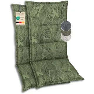 GO-DE Textil Bequeme und attraktive Polsterauflagen für Hochlehner-Gartenstühle (2er-Set, Blattmotiv groß grün, Hochlehner)