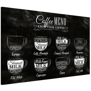 Bilderdepot24 Magnettafel Küche schwarz weiss Kaffeesorten Kreidetafel, (1-tlg., Magnetboard Pinnwand für die Wand - metallische Tafel für Magnete), Magnetwand groß mit Motiv modern Memoboard magnetisch Querformat schwarz 90 cm x 60 cm