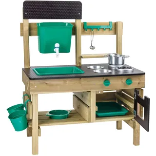 Hape Nature Fun Outdoor Spielküche - mit viel Zubehör aus Holz und pflanzlichem Kunststoff, Matschküche, Outdoor Kinderküche, Spielküche für kreatives Rollenspiel, für Kinder ab 3 Jahren