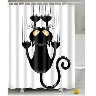 Leashy Funny Cat Diy Duschvorhang (schwarze Katze, 150x180)