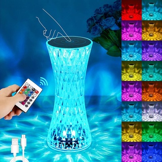 LED Nachtlichter LED Tischlampe aus Kristall, 16 Farben & 4 Modi Touch Control Rose Rose Crystal Lamp Kristall Lampe Kristall Tischlampe Mit Fernbe...