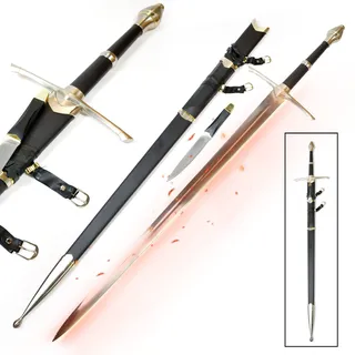Swords and more Aragorn Schwert, handgeschmiedet, mit Dolch & Leder Scheide 129cm, Carbon Stahl LOTR Schwert scharf für Aragorn Kostüm