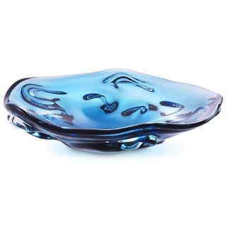 Casa Padrino Luxus Glasschale Blau Ø 34 x H. 8 cm - Mundgeblasene Deko Glas Obstschale - Glas Deko Accessoirs - Luxus Kollektion
