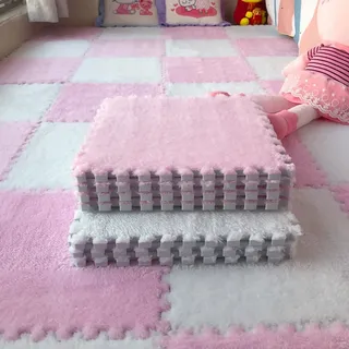 Volltonfarbe Wohnzimmer Ineinandergreifende Puzzle-teppiche,Flauschige Schlafzimmer EVA Schaumstoff Teppiche,Dick PlüSch Weiche Krabbelmatte,10 Stück (1 Stück 30*30cm),Schallschutz,Schutzboden. ( Colo