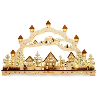 SIKORA Schwibbogen LB77 wundervoller XXXL Holz LED Schwibbogen Weihnachtsdorf ca. 78 cm