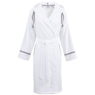 Carl Ross Unisex-Bademantel 438310, Midilänge, Velours, Kapuze, Gürtel, Midilänge weiß L