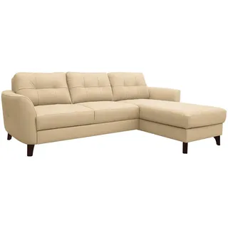 Livetastic Ecksofa, Beige, Holz, Echtleder, Rindleder, Buche, 3-Sitzer, Ottomane rechts, L-Form, 238x168 cm, Made in EU, seitenverkehrt erhältlich, Rücken echt, Wohnzimmer, Sofas & Couches, Wohnlandschaften, Ecksofas