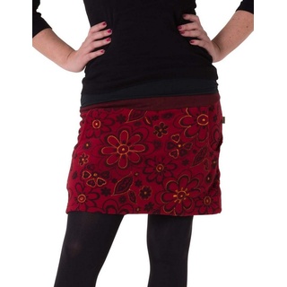 Vishes A-Linien-Rock Vishes Warmer Fleece Rock mit aufgestickten Blumen Cacheur, Elfen, Boho, Hippie Style rot 42