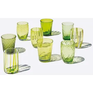 Zafferano Melting Pot Set mit 6 einfarbigen Gläsern - Grün - mundgeblasenes Glas, 32 cl - Kunsthandwerkliche Becher für Wasser und Cocktails