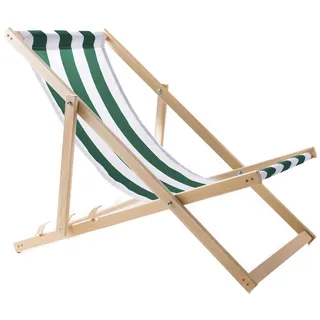 WOODOK Liegestuhl Klappbar Holz - Strandstuhl aus Buchenholz bis 120kg, ohne Armlehne - 3-Stufige Rückenlehnenverstellung (Grün/Weiß)
