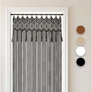 COZYOR Makramee-Vorhang, mit Holzösen Boho Vorhang Türvorhang Fenstervorhang 132x200cm, wahlweise mit Stange - Schwarz