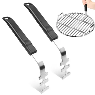 Yooyan 2 Stück Heber für Grillrost Verbrühschutz, Hitzebeständige Grillrostheber, Grillzubehör, Rutschsicherer Griff, für Zuhause, Camping, Grillstände, für Gusseisen- und Edelstahlroste