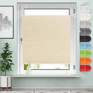 Sanfree Plissee Klemmfix Plisseerollo ohne Bohren Beige B40 x H120cm inkl. Klemmträger Blickdicht und lichtdurchlässig Jalousie Faltrollo Sichtschutz und Sonnenschutz Rollo für Fenster & Tür