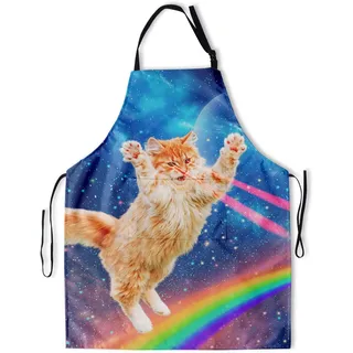 DZGlobal Weltraum-Katzenschürze, lustig, bedruckt, Unisex, Grillschürze, Kochschürze, lichtecht, verstellbarer Hals, bequem und pflegeleicht – Orange Katzen