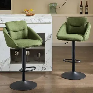 Barhocker 2er Set 360° drehbar höhenverstellbar Leinen Grün