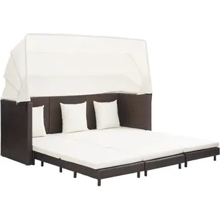 vidaXL Schlafsofa Ausziehbar 3-Sitzer mit Dach Sonnenliege Gartenliege Sofa Liege Gartenmöbel Gartensofa Gartenbank Poly Rattan Braun