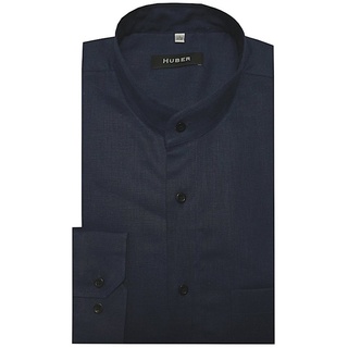 Huber Hemden Langarmhemd HU-0044 Stehkragen 100% Leinen nachhaltig Regular Fit-gerader Schnitt blau XXL (45-46)