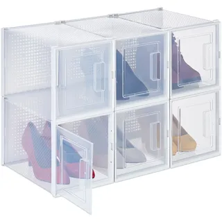 Relaxdays Schuhbox 6er Set für High Heels transparent/weiß