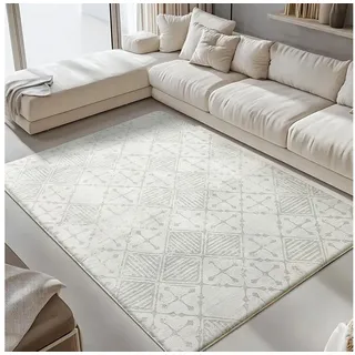 LuxusKollektion Designteppich Teppich Kurzflor 160 x 200 cm (Rechteckig) Creme Hellgrau Weiß weiß
