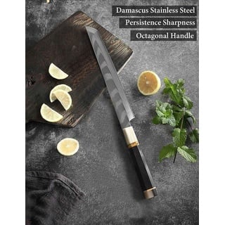 Muxel Damastmesser Sakimaru oder Yanagiba Messer 11 Zoll Mit achteckigen Ebenholz- und, einseitig geschliffen silberfarben
