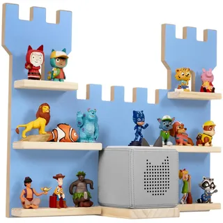 tectake® Holz Regal mit Magnetstreifen für Wand Montage, Tonieregal, Wandregal für's Kinderzimmer, Aufbewahrung Musikbox, für Tonies Tonie Hörfiguren und Toniebox - blau