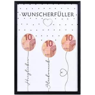 EngGlück Geldgeschenk Bilderrahmen zur Kommunion und Konfirmation – Wunscherfüller mit Ballons, personalisierbares Geldgeschenk, stilvolles Geschenk für Jungen & Mädchen, A4 Rahmen