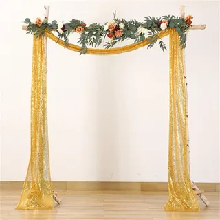 Lukery Hochzeit Pailletten Vorhang Hochzeitsbogen, Querbehang Gardine Freihanddeko Himmelbett Vorhänge Stoff Tüll Transparent Voile für Hochzeit, Torbogen, Zeremonie,Dekoration (30 * 600cm,Gold)