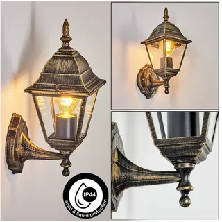 hofstein Außen-Wandleuchte Wandlampe in antikem Look aus Metall/Glas in Braun-Gold/Klar, ohne Leuchtmittel, im klassischen Landhaus-Stil, Außenleuchte für Terrasse, 1x E27, IP44 braun