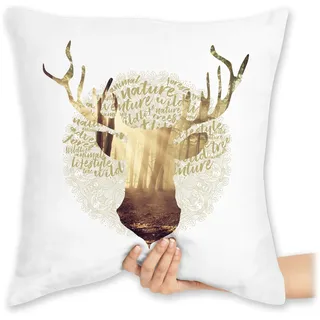 Kissen 40 x 40 cm - Dekoration - Hirsch Motiv Geschenk Jäger I Hirschgeweih Tracht - 40 x 40 cm - Weiß - oktoberfest-design jaeger zierkissen geweih bavaria hirsche bavarian hirschen jagdmotiv