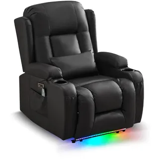LIFTSHA Relaxsessel mit Liegefunktion für Erwachsene, Fernsehsessel Elektrisch Verstellbar mit Heizung & Vibrierende Massage, TV Sessel Heimkinositze mit LED-Umgebungslicht (1, Schwarz)