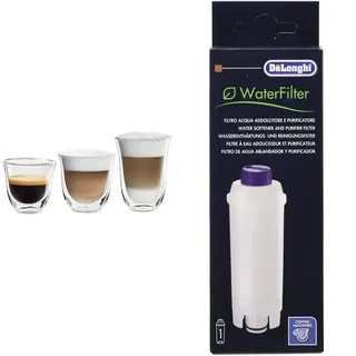 De'Longhi DeLonghi Fancy Box 6er Set Thermo Gläser & Original Wasserfilter DLSC002 - Zubehör für De'Longhi Kaffeevollautomaten, für die Pflege der Maschine, weiß