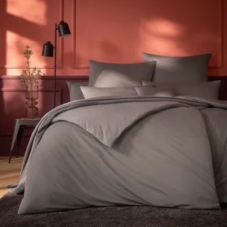 Estella Mako Interlock Jersey Bettwäsche Uni Takoma Kissenbezug einzeln 40x80 cm | taupe - grau;braun