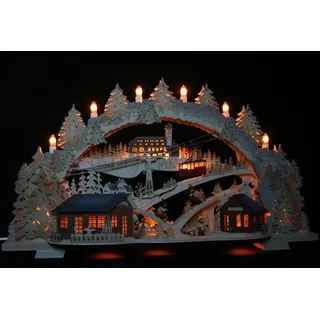 Tietze Erzgebirgsdesign 3D Schwibbogen 72cm Wintersport in Oberwiesenthal mit Fichtelberg - Schwebebahn - Handarbeit aus dem Erzgebirge (exclusiv schattiert)