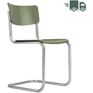 THONET S 43 | Olivgrün | Stahlrohr-Freischwinger | Gestell verchromt