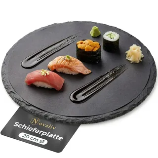 Novaliv Schieferplatte rund 20 cm Schiefer Platte Schieferteller Servierteller Servierplatte Schiefer Teller Deko schmall Platzteller