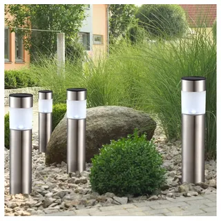 GLOBO LIGHTING LED Solarleuchte, LED-Leuchtmittel fest verbaut, Kaltweiß, LED Solar Erdspieß Leuchte Stecklampe Standleuchte silberfarben