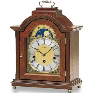 AMS Tischuhr T2195/1 Wohnzimmer, Esszimmer, Holz, Handaufzug, Mondphase, Made in Germany braun