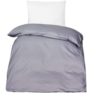 Moon Premium Uni Mako Satin Bettwäsche 100% Baumwolle grau-Deckenbezug 155x220