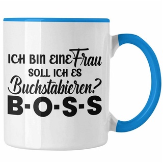 Trendation Tasse Trendation - Frauen Tasse Geschenk Boss Tasse mit Spruch für Frauen Frauentag Starke Frau blau