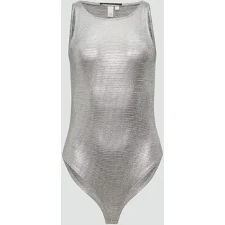 QS | T-Shirt-Body in Metallic-Optik, Damen, silber, S