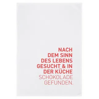 17;30 Hamburg Geschirrtuch mit Spruch "Sinn des Lebens gesucht, Schokolade gefunden" rot|weiß