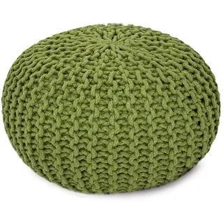 Amago home Strickhocker Pouf Ø45 o. 55cm Bodenkissen Sitzpouf XXL Baumwolle nachhaltig Größe ø 55 cm, Farbe grün