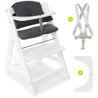Hauck Hochstuhl Alpha Plus White, Mitwachsender Holz Baby Kinderhochstuhl mit Sitzauflage - verstellbar weiß